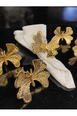 Alfafe Home Kelebek 6 Lı Altın Peçete Yüzüğü 6x6x7 Cm Gold Sofra Yüzük Altın