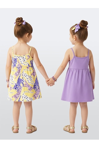 Denokids Muzip Kediler Kız Çocuk 2'li Elbise Çok Renkli