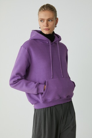 ETHIQUET DIANE Kadın Içi Polarlı Yumuşacık Comfort Fit Kapüşonlu Mor Sweatshirt