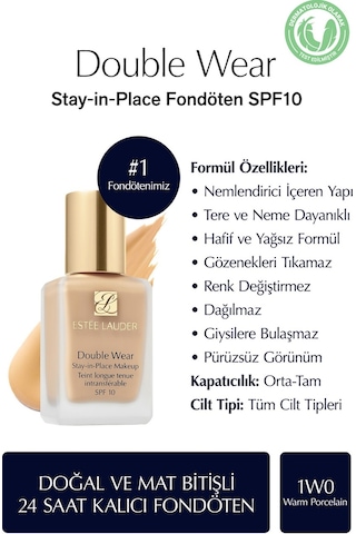 Estee Lauder Double Wear Fondöten Spf10 Cl Warm Porcelan 1W 0 30 ML