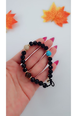 Bhs Life Kadın Charm Siyah Renk Taş Bileklik Çok Renkli