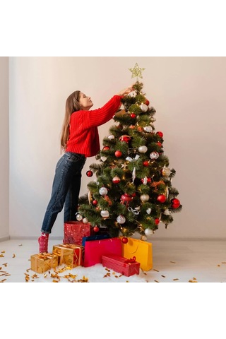 Yılbaşı Ağaç Tepeliği Çam Ağacı Tel Simli Yıldız Tepelik Gold 26 Cm 5 Köşeli Yıldız