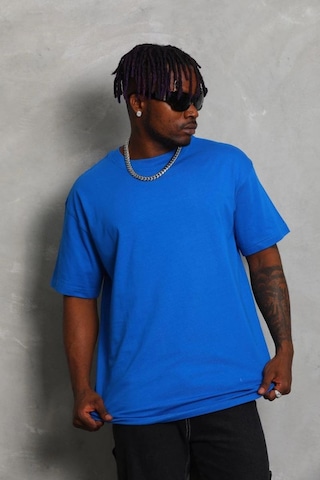 Erkek Düz Yazlık Kısa Kol Tişört Bisiklet Yaka Oversize T-shirt - Mavi