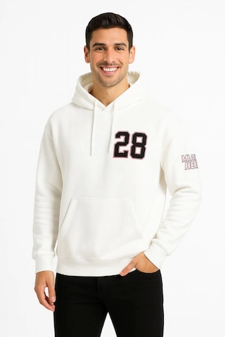 Üç İplik Kapüşonlu Ön Ve Arka Baskılı Sweatshirt Hoodie - Beyaz Beyaz