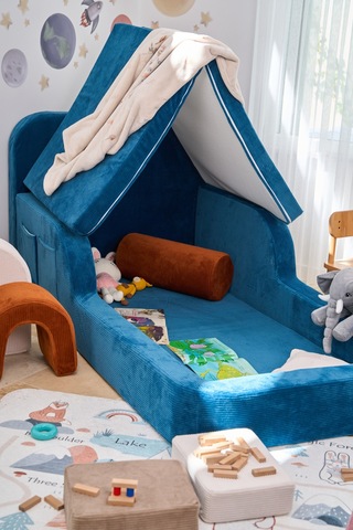 Funbed Yeni Nesil Montessori Çocuk Yatağı & Oyun Alanı Yıkanabilir Sıvı Geçirmez Mavi - 836527200