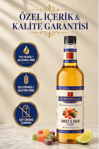 Simonelli Tatlı & Ekşi Sweet & Sour Kahve ve Kokteyl Şurubu 700 ML + Pompa