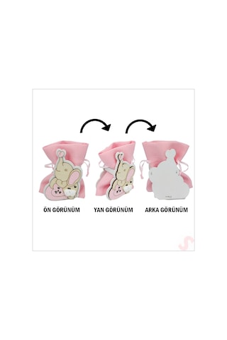 Ahşap Standlı 10cm X 8cm Kese, Fil Pembe - 1 Adet Renkli Çok Renkli