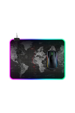 Ally Dünya Desenli Rgb Led Işıklı Oyuncu Mouse Pad 300-250-4Mm