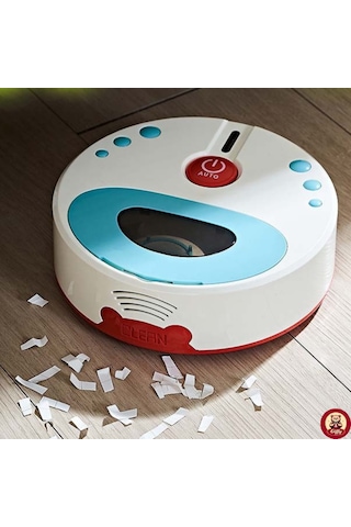 Oyuncak Pilli Robot Süpürge Sesli Ve Işıklı Gerçek Süpürme Özelliği Ve Farklı Yönlere Giden Robot Beyaz