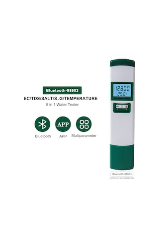 Reedark Bt-98603 Yeşil Su Kalitesi Test Cihazı, 5 Fonksiyonlu Ec/tds/salt/s.g/sıcaklık , Lcd Arka Işıklı, Yüksek Hassasiyet, Pil Dahil Değil