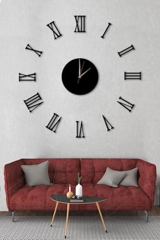 Siyah Ahşap Romen Rakamlı Göbek Duvar Saati - Oturma Odası Oturma Odası Ofis Girişi Için 80x80cm Mdf Masa