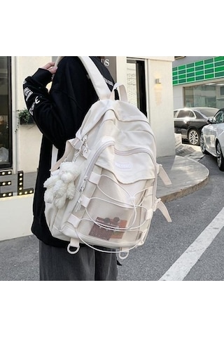 Novahub Bej Kore Tarzı Lise Sırt Çantası - Genç Kızlar İçin Moda Ve Konfor Bej