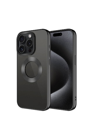 Apple Uyumlu iPhone 15 Pro Max Tek Kamera Çerçeveli Logo Gösteren Zore Omega Kılıf-siyah Siyah Siyah
