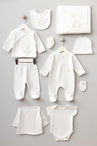 Bebitof 10parça Sevimli Uğur Böceği Desenli Kutulu Yenidoğan Hastane Çıkışı Ekru