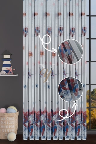 Baskılı Kurşunlu Grek Tül Perde Çocuk Örümcek Çok Renkli