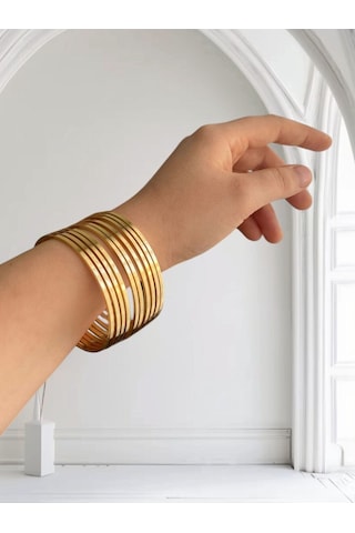 22 Ayar Altın Kaplama 10 Lu Kibrit Çöpü İnce Ajda Bilezik Seti 22 Cm. - 3155-10 Çok Renkli