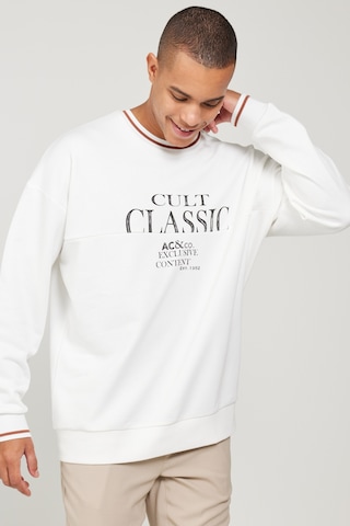 AC&Co / Altınyıldız Classics Erkek Kırık Beyaz Oversize Bol Kesim Bisiklet Yaka Pamuklu Baskılı Sweatshirt Kırık Beyaz