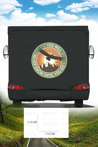 Karavan Baskı Dağ Sticker - Kuş Sticker - Güneş Sticker - 115x115 Cm