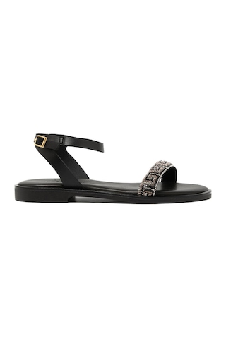 19 Black Sandalet Kadın 21008 Myconian 2025 Greek Sandal Siyah