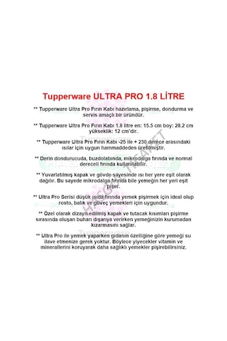Tupperware Ultra Pro Fırın Kabı 1.8 Litre Kapaklı Hsgl