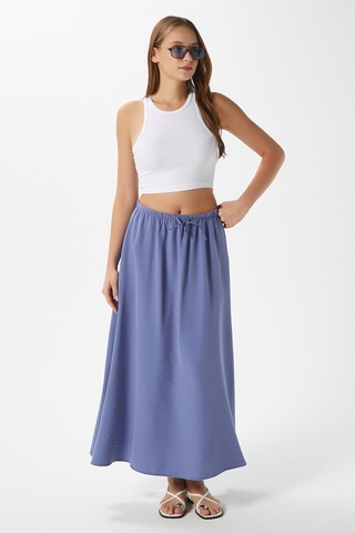 Kadın Trend Modal Serin Kumaş İndigo Bel Lastikli Cepli Rahat Kalıp Uzun Etek