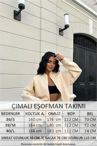 Neşeli Butik Kadın Kışlık Alt Üst Eşofman Takımı Nb0022 - Bej Bej
