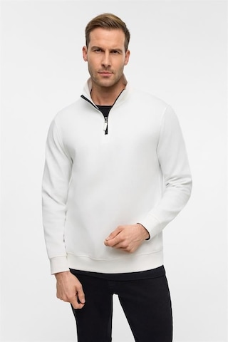 Süvari Beyaz Regular Düz Yarım Balıkçı Yaka Sweatshirt Beyaz