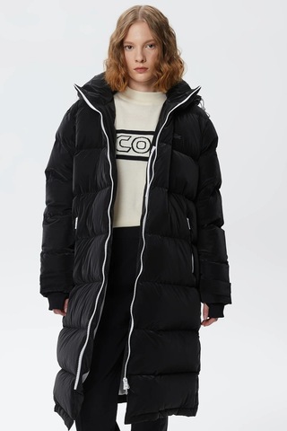Lacoste Kapitone Down Fill Jacket Kapişonlu Yaka Kadın Mont Siyah