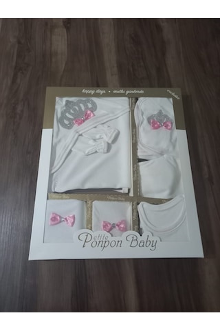 Petite Ponpon Baby 10 Lu Hastane Çıkışı Seti Kraliçe Taçlı Pembe Beyaz - Pembe