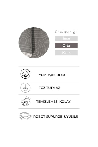 Lexus Antrasit Premium Halı & Yolluk Özel Kaymaz Tabanlı Yıkanabilir Tozumaz Modern Antrasit 1