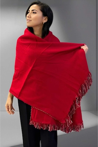 Tezzgelsin Kadın Çift Taraflı Düz Renk Yumuşak Dokulu Omuz Şalı Atkı 7 CM x 18 CM Kırmızı - Gri