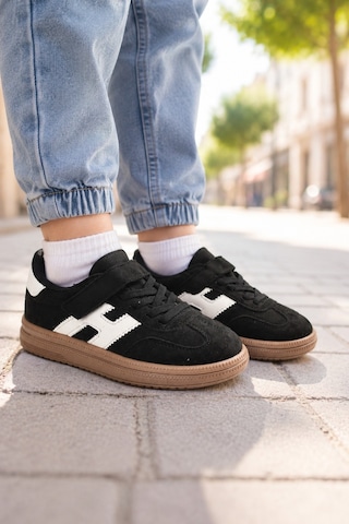 Unisex Çoçuk Süet Günlük Kullanım Cırtlı Sneakers Siyah