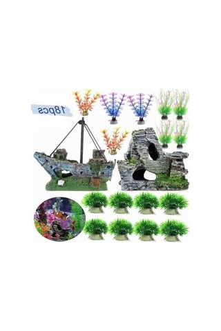 Tongxida 18 Renkli Akvaryum Bitkisi, Farklı Boyutlu Sahte Plastik, Temiz, Su Kalitesini Etkilemez