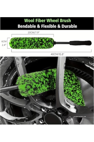 Fochsia 2 Adet Yeşil Araba Tekerlek Göbek Fırçası Uzun Saplı Lastik Jant Temizleme Fırçası Dayanıklı Pp Malzeme Yeşil Fırça Siyah Sap