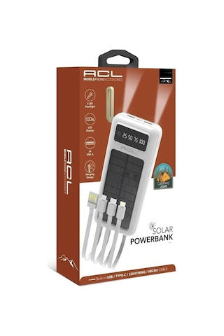 Acl 10000 Mah Dahili Kablolu Güneş Panelli Powerbank