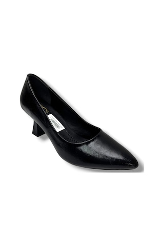 C-shoes 249-26 Kırışık Rugan Deri Orta Boy Topuklu Kadın Stiletto Siyah