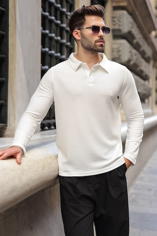 Madmext Ekru Gömlek Yaka Dokulu Regular Fit Erkek Sweatshirt E7203