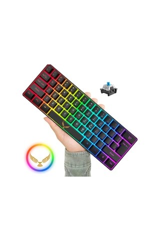 Lord Blue Switch Mini Rgb Oyun Klavyesi Gaming Mekanik 62 Tuşlu 18 Rgb Led Usb Type-c Kablo C60