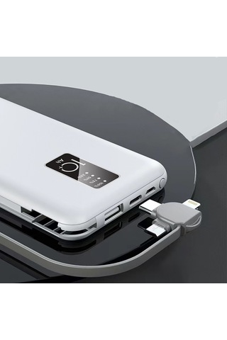 Micro/lightning/type-c Kablo 10000 Mah Powerbank Led Işıklı Pil Göstergeli Güvenli Batarya Siyah