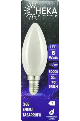 2 Adet Heka 6w 51w 3000k Günışığı E14 Duylu İnce Duy Soft Mum Ampul