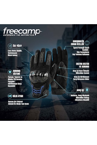 Freecamp Power Tam Parmak Motosiklet Eldiveni En 13594:2015 Siyah/mavi Siyah-mavi