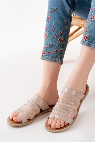 Aymood Hakiki Deri Zebra Model Siyah Beyaz Kadın Terlik Vizon