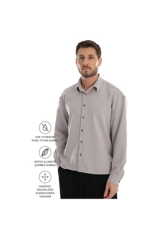 Redline Base Oversize Yumuşak Teri Emen Kolay Ütü Nefes Alan Erkek Gömlek Gri