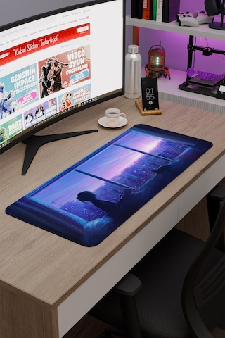 Dijital Kedili Kız V1 70x30 Xl Gaming Kauçuk Kaymaz Taban Mouse Pad Fare Altlığı