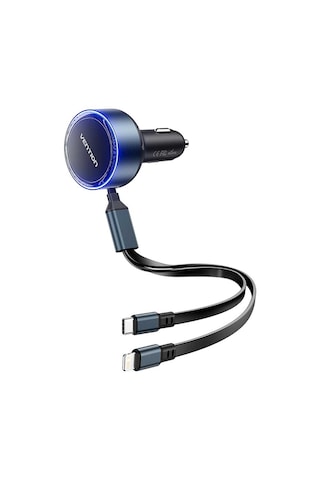 Vention 30w 3 Portlu Kendinden Kablolu Type-c + Lightning Alüminyum Hızlı Araç Şarj Cihazı - Siyah