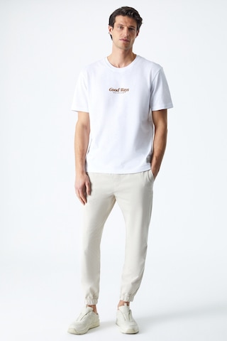 Grimelange Roll Erkek Baskı Detaylı %100 Organik Pamuklu Comfort Fit Beyaz T-shirt Beyaz