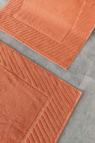 2'li Diyagonal Çizgili Ayak Havlusu Seti - %100 Pamuk Havlu Takımı - 50x70 Cm Kıremıt Kiremit