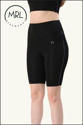 Kadın Siyah Yüksek Bel Toparlayıcı Biker Şort Kısa Spor Tayt Likralı Dalgıç Biker Tights 1043 Siyah Antrasit