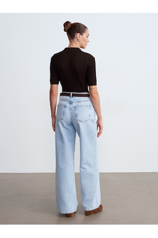 Dilvin 72288 Pamuk Kemerli Wide Leg Jean-mavi 34