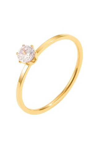 Chavin 4 Mm Parlak Gold Tek Taş Bayan Çelik Yüzük Ev31sr 001
